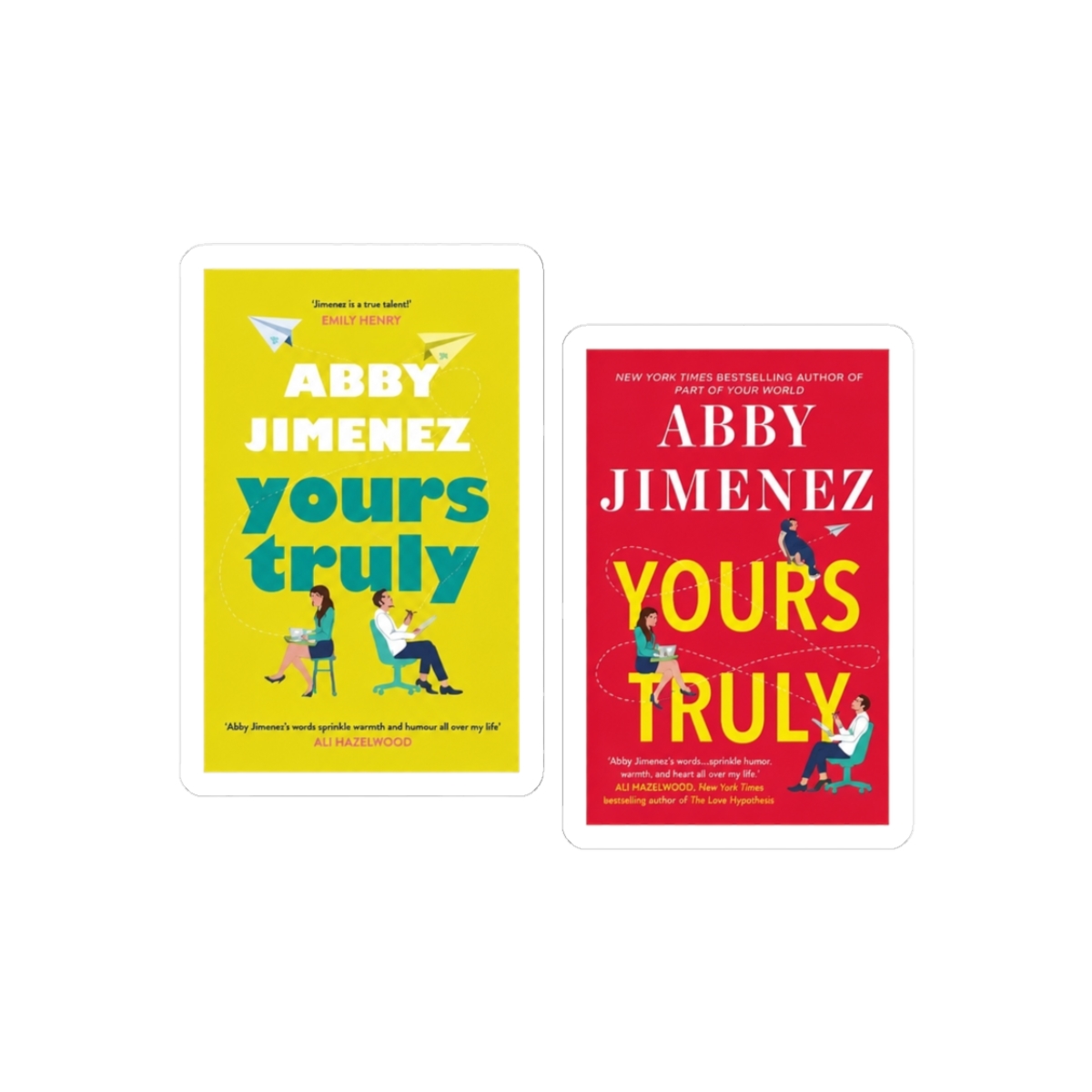 yours truly Abby Jimenez book cover sticker