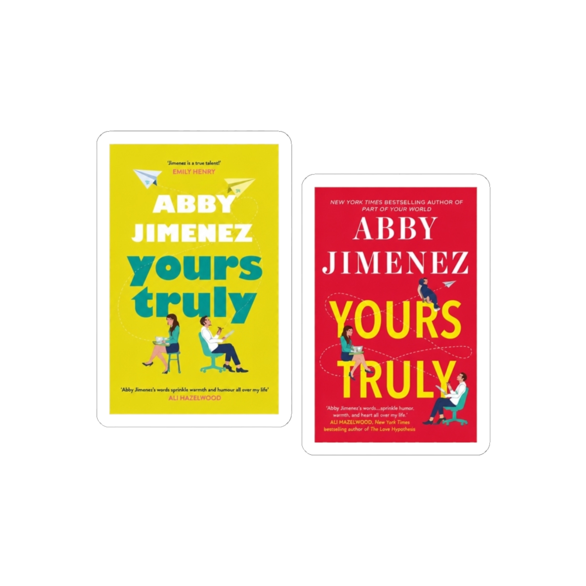 yours truly Abby Jimenez book cover sticker